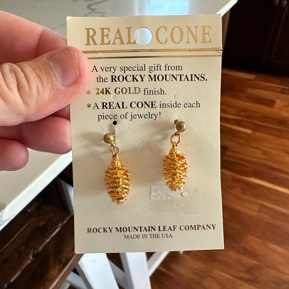 Rocky Mountain Leaf Company 24k Gold Dipped Pine Cone Earrings - Picture 2 of 2
